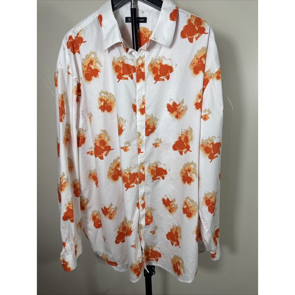 INC International Concepts Floral Print Cotton Lyocell Button Down Shirt Size XL
